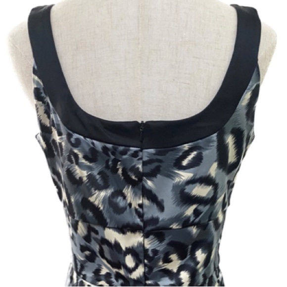 Y2K LEOPARD ANIMAL PRINT SATIN GRAY TONE BODYCON LINED COCKTAIL MIDI DRESS 10 - Picture 8 of 15